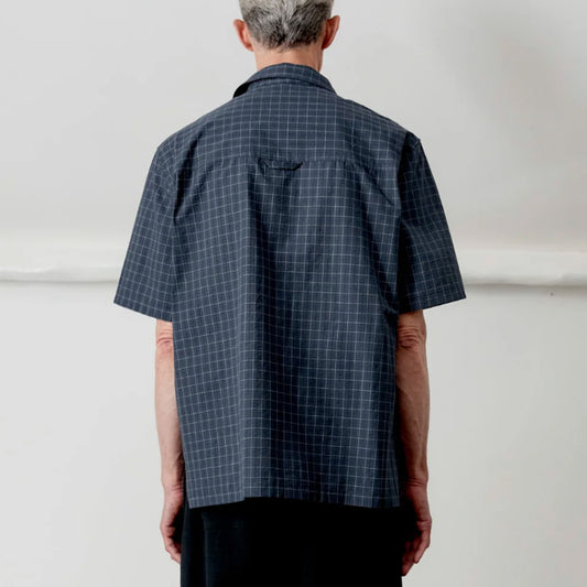 August Japanese Cotton Seersucker Shirt in Navy Check