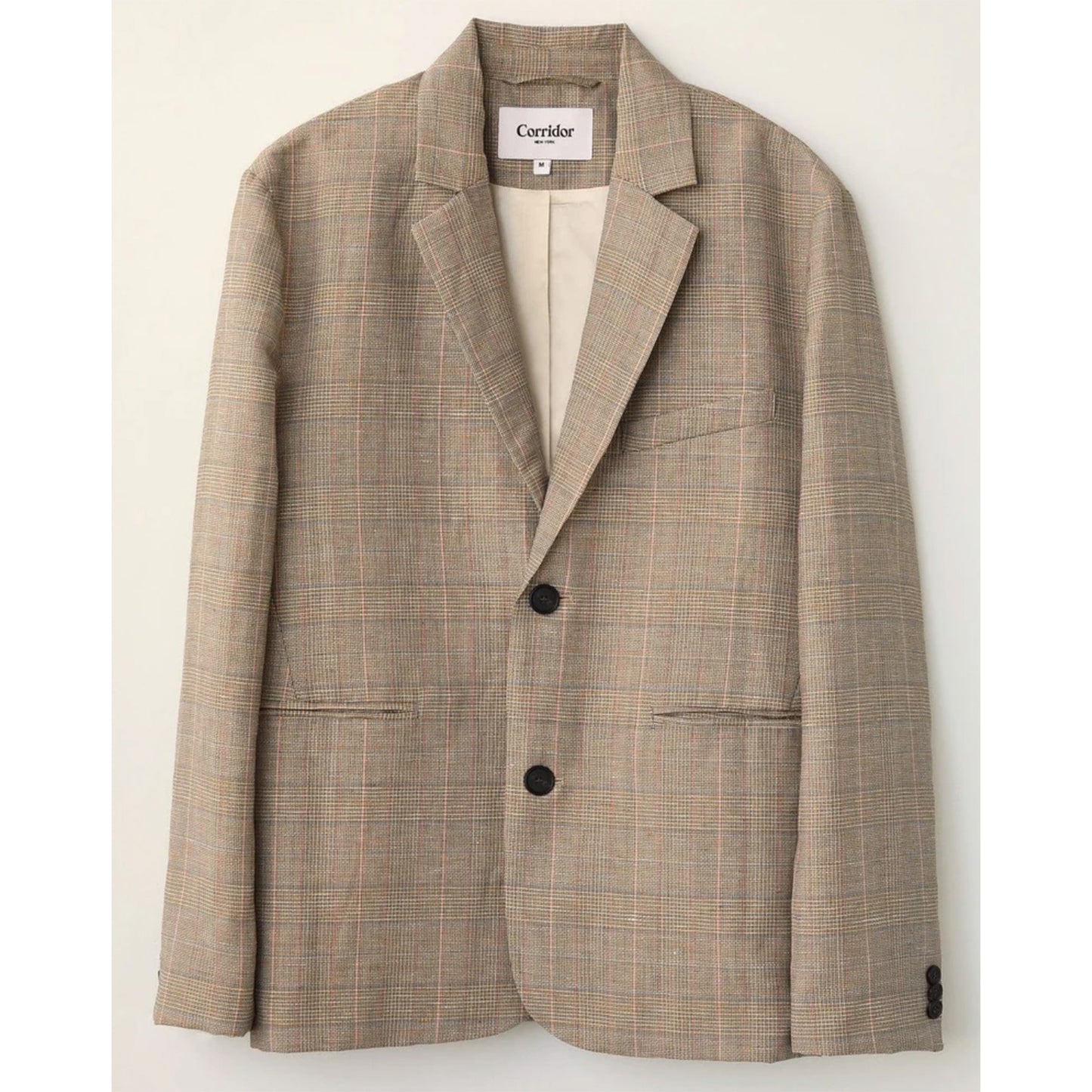 Plaid Linen Blazer in Natural