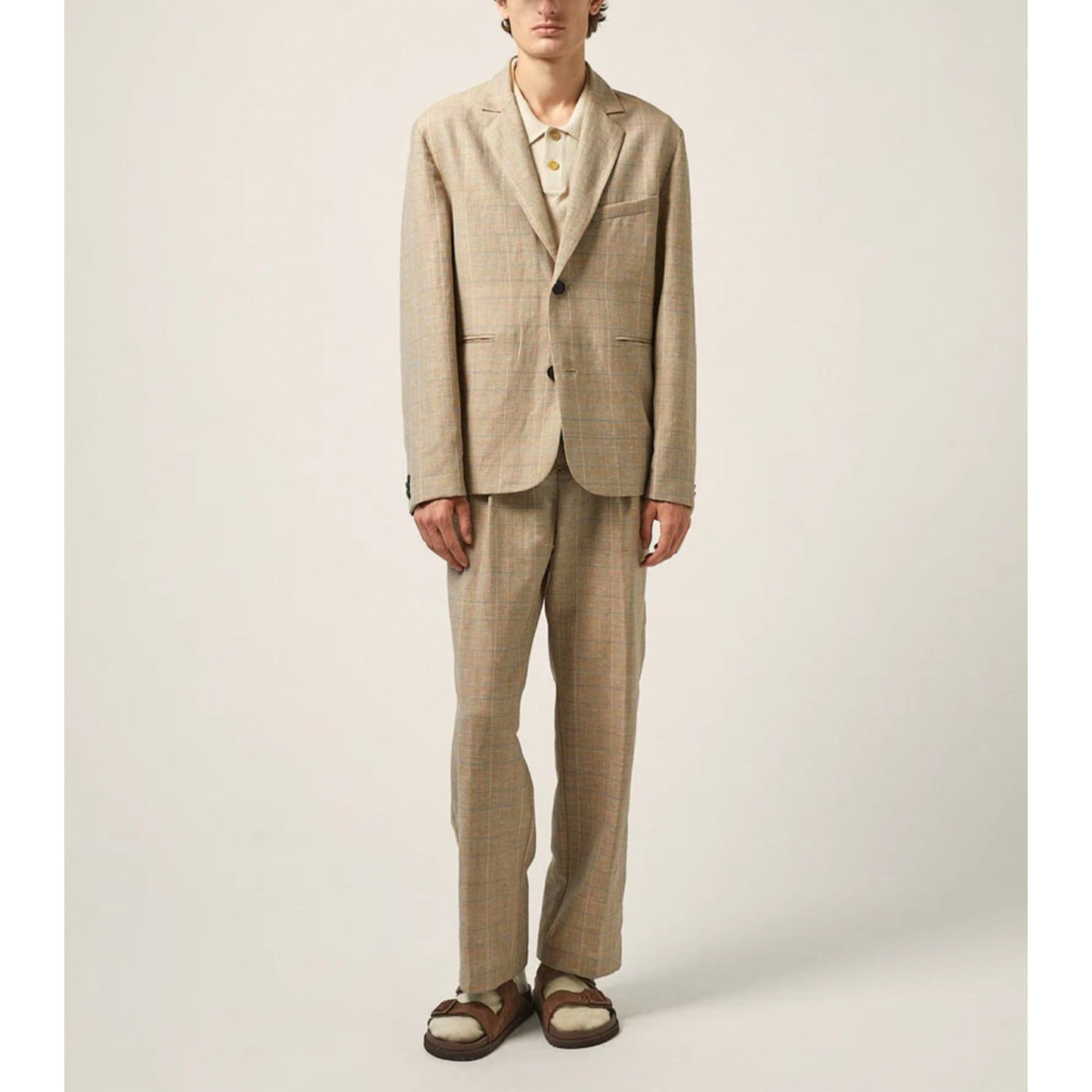 Plaid Linen Blazer in Natural