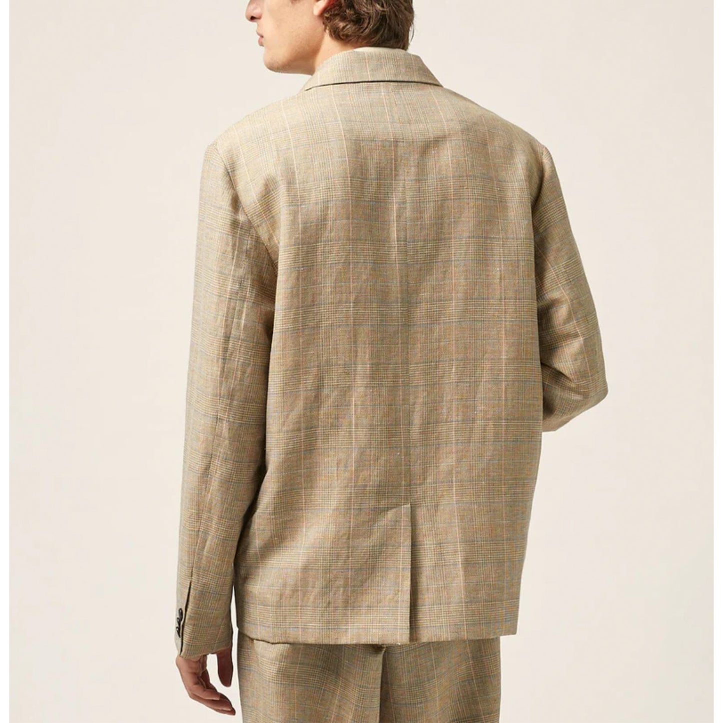 Plaid Linen Blazer in Natural
