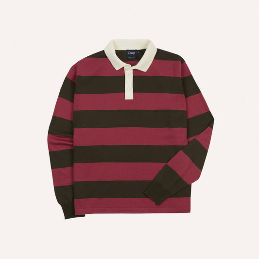 Block Striped Knitted Rugby in Olive and Pink