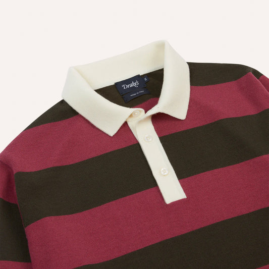 Block Striped Knitted Rugby in Olive and Pink