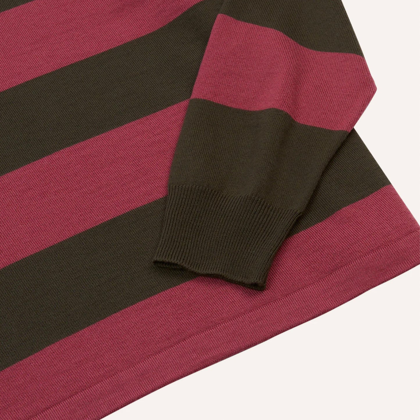 Block Striped Knitted Rugby in Olive and Pink