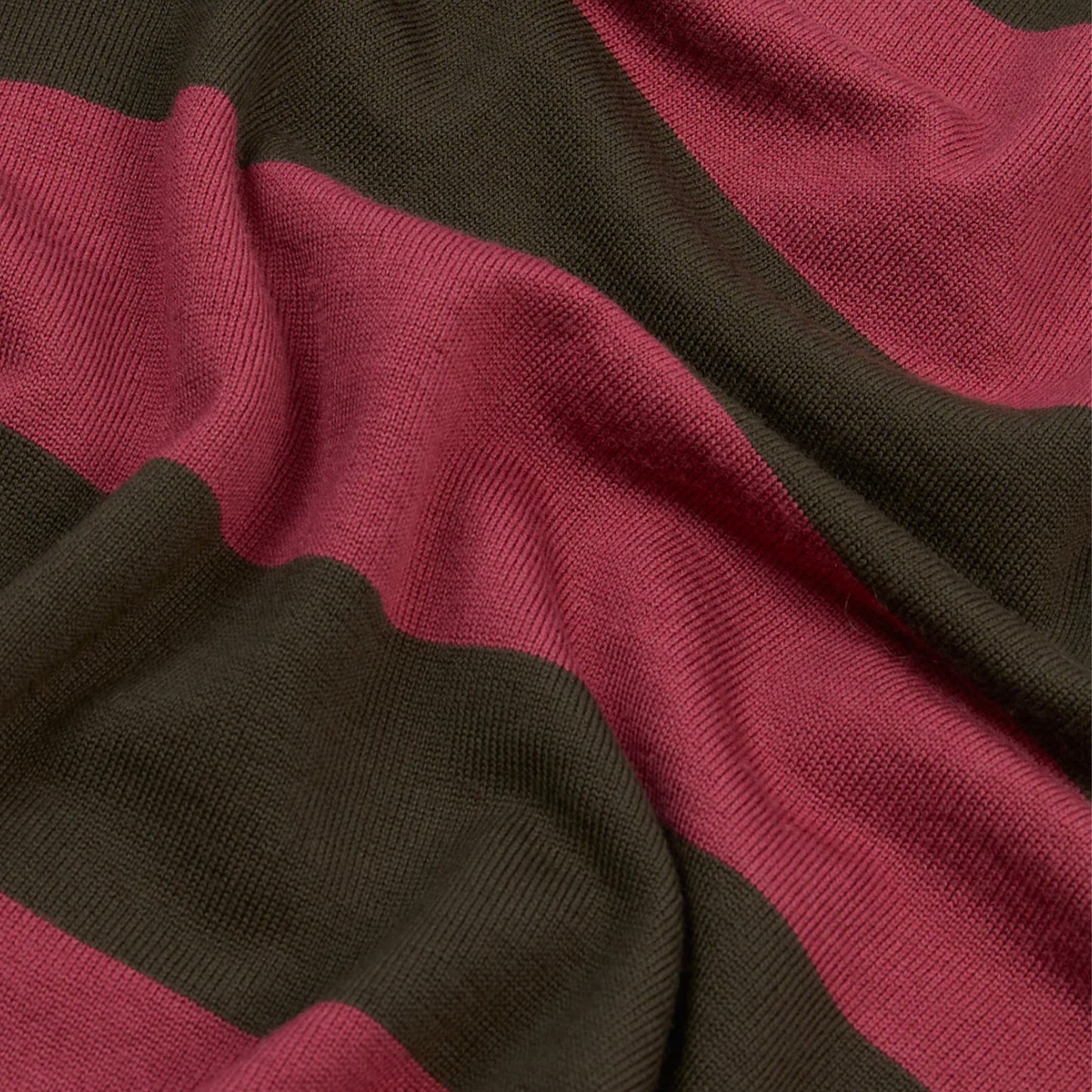 Block Striped Knitted Rugby in Olive and Pink