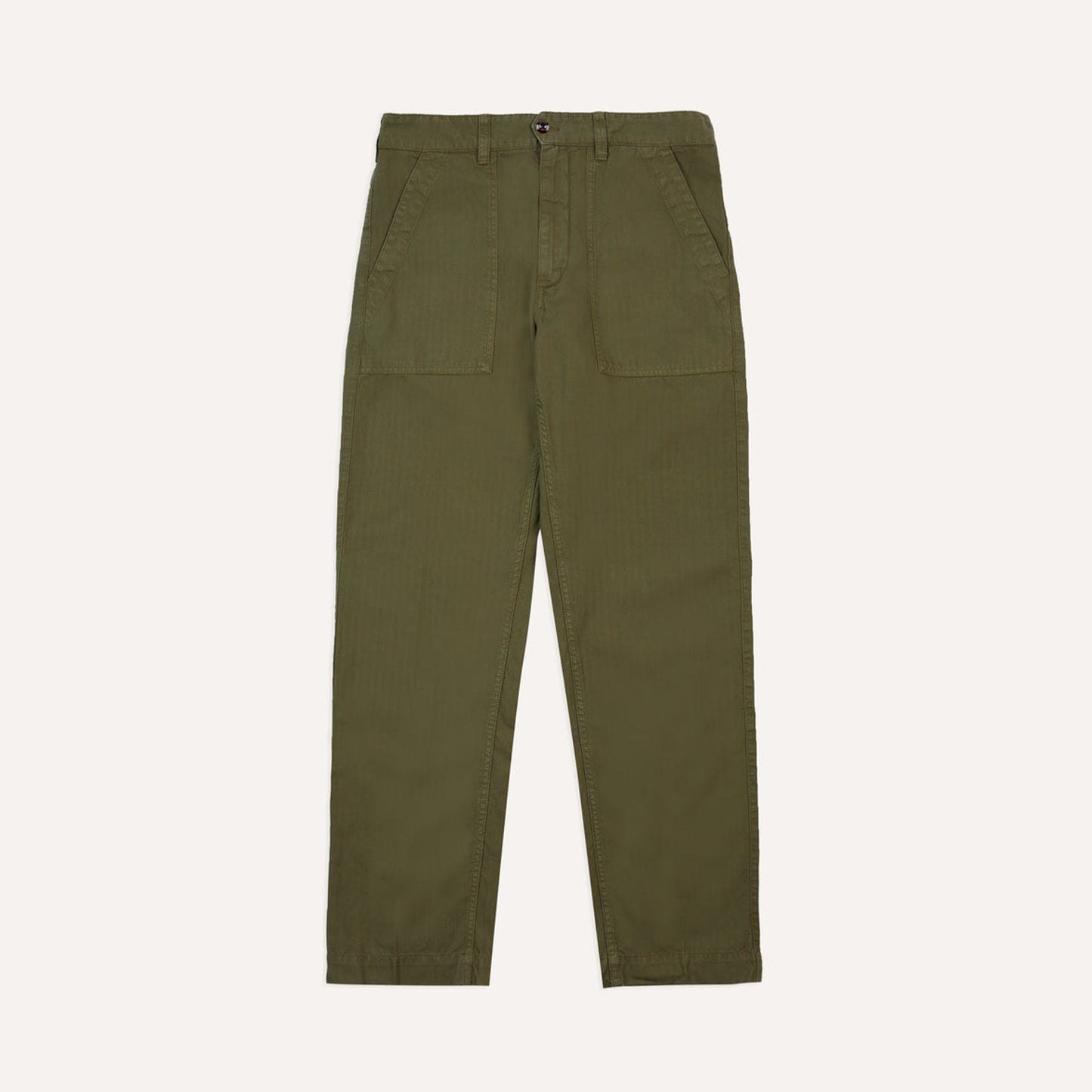 Cotton-Linen Herringbone Fatigue Trouser in Olive