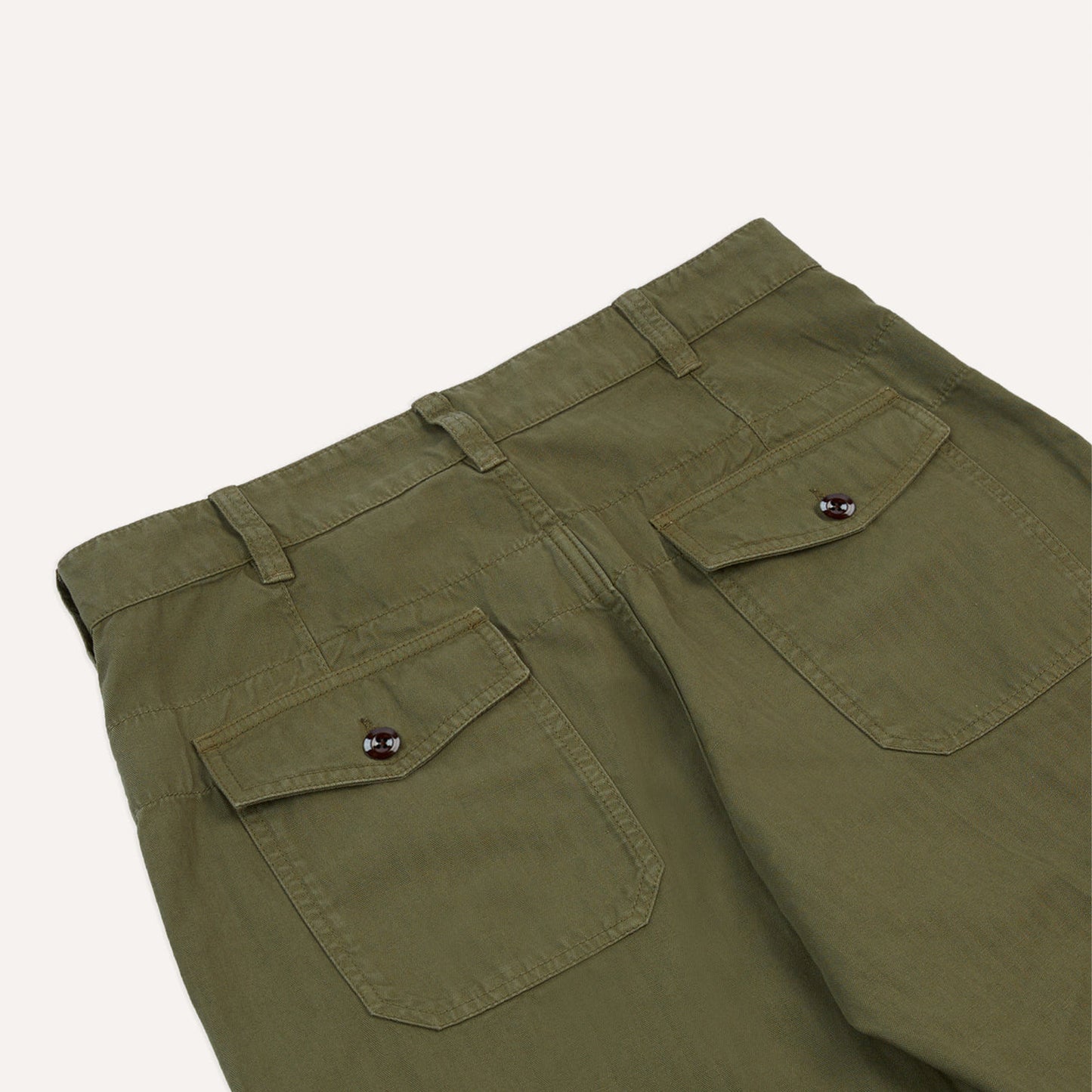 Cotton-Linen Herringbone Fatigue Trouser in Olive