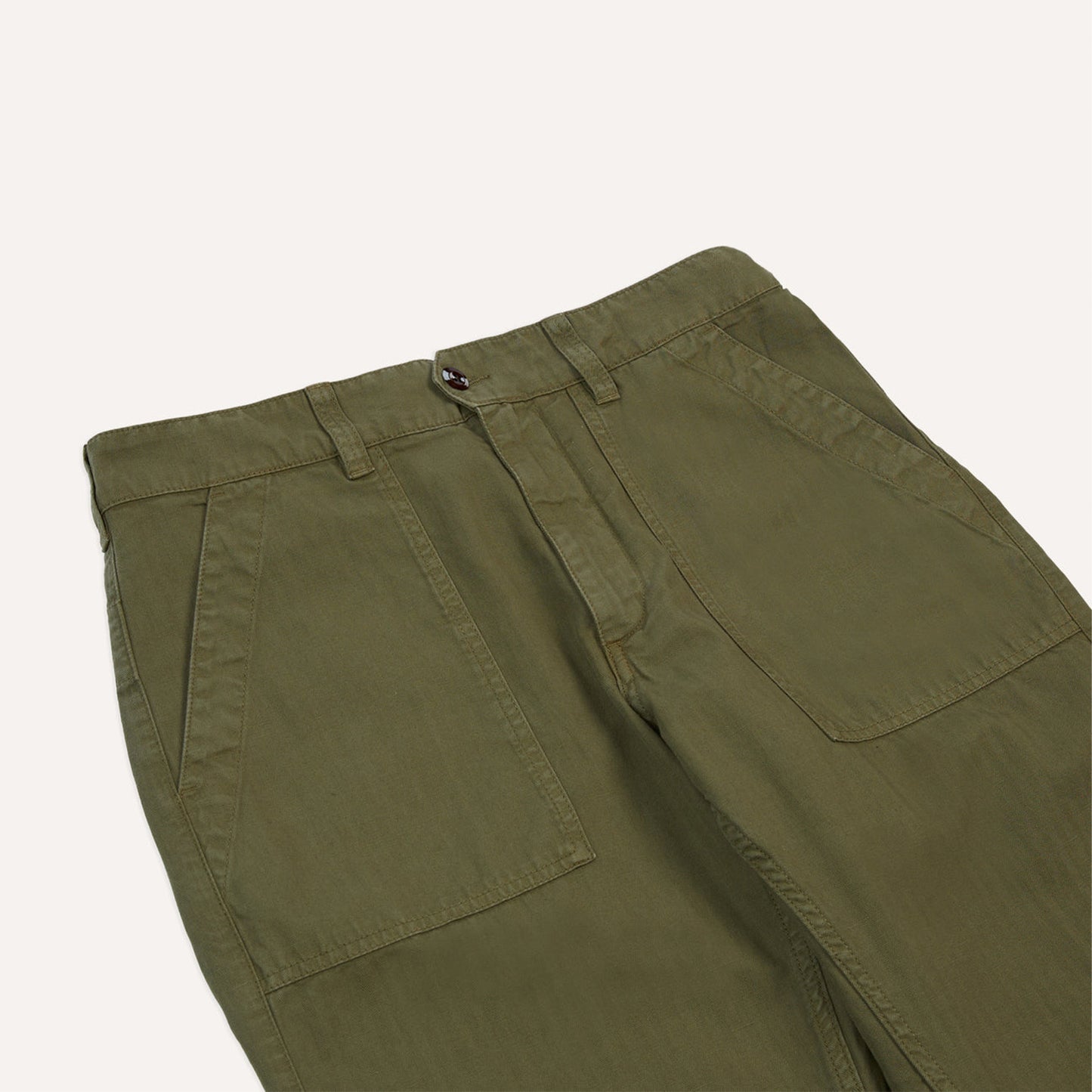 Cotton-Linen Herringbone Fatigue Trouser in Olive