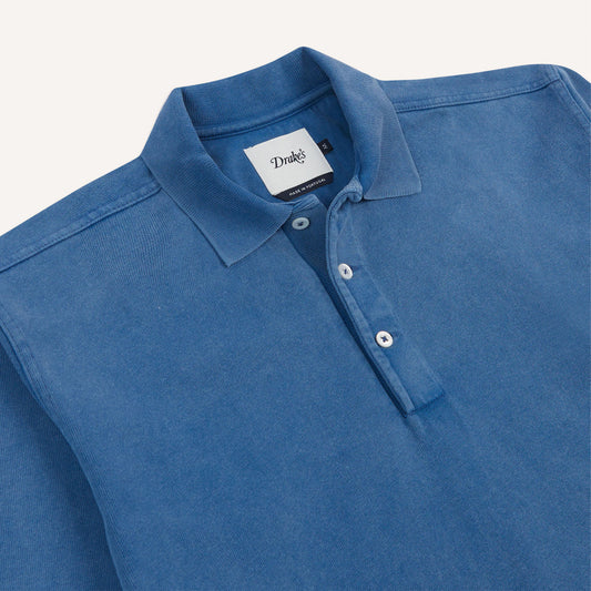 Indigo Cotton Jersey Long-Sleeve Polo Shirt