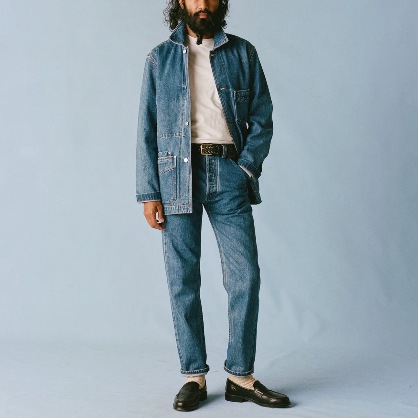Japanese Selvedge Denim Five-Pocket Jeans in Bleach Wash