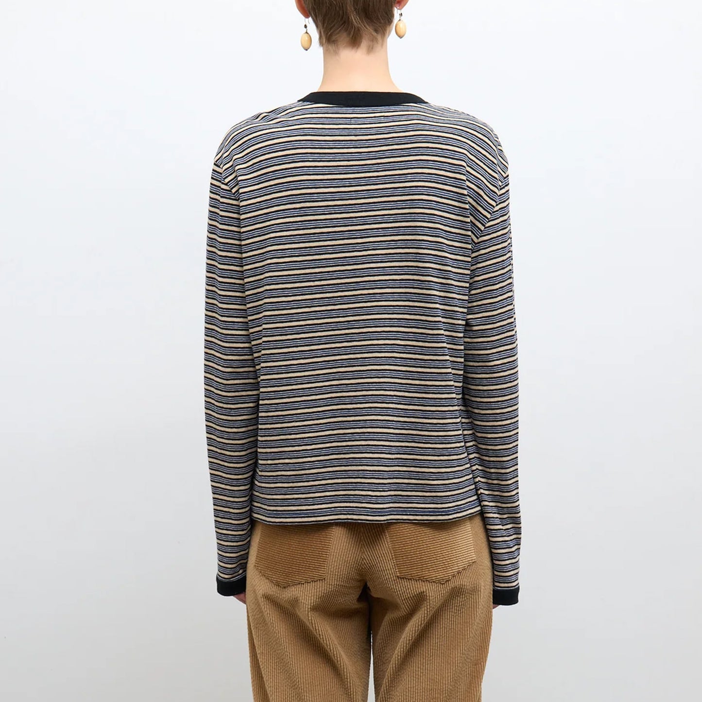 Japanese Striped Jersey Long Sleeve T-Shirt in Blue