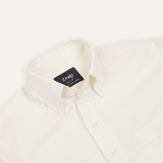Cotton Oxford Cloth Pocket Button-Down Shirt in Cream Ticking Stripe