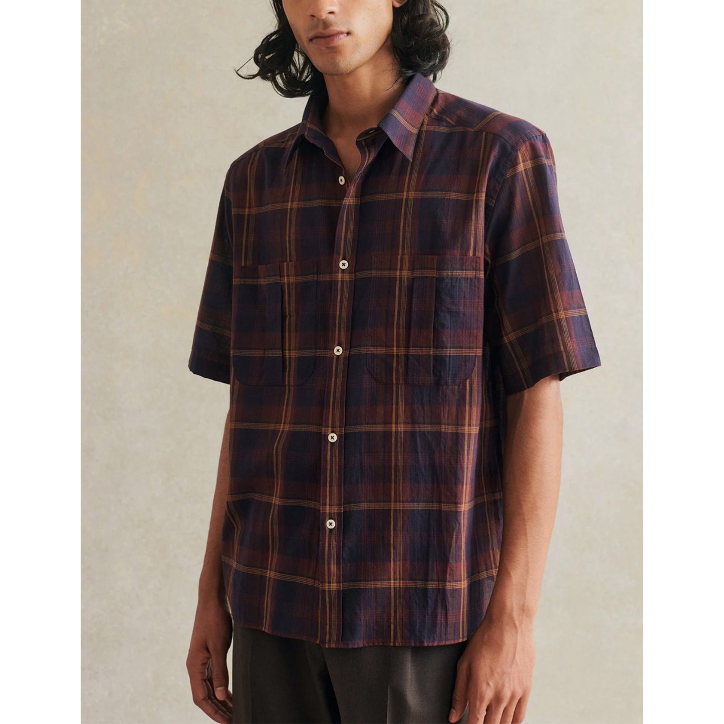 Painter's Short Sleeve Shirt in Burgundy Check