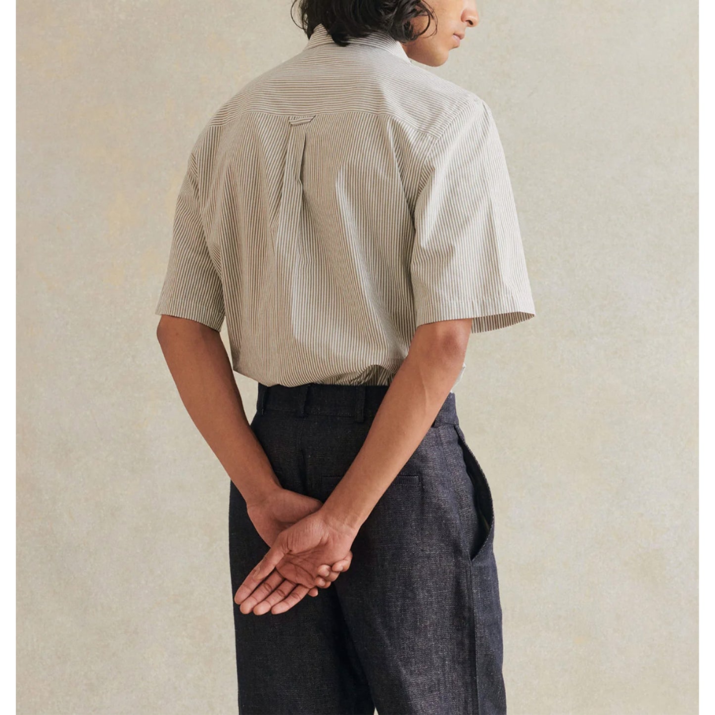 Painter's Short Sleeve Shirt in Olive Stripe