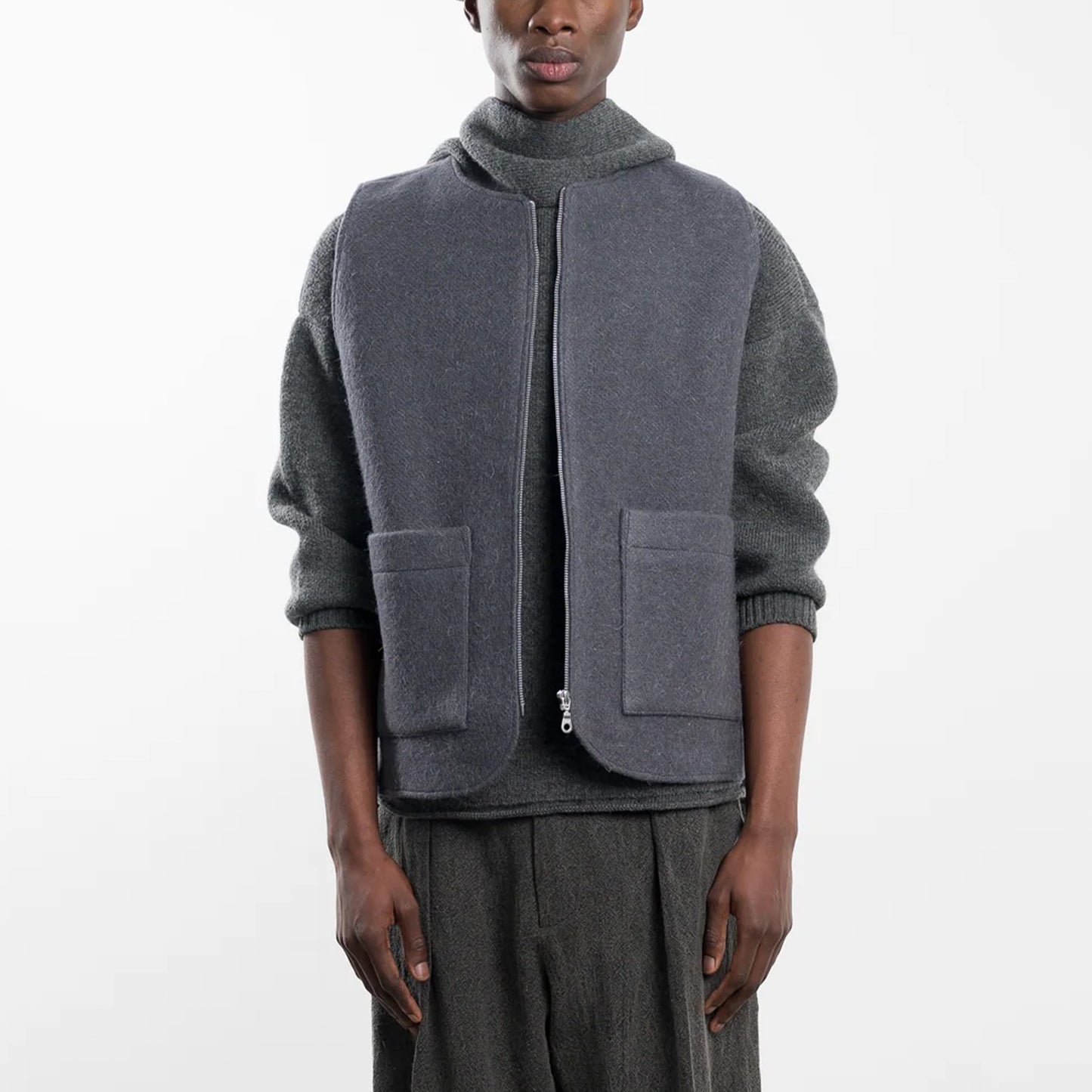 River Portuguese Long Hair Wool Vest in Slate