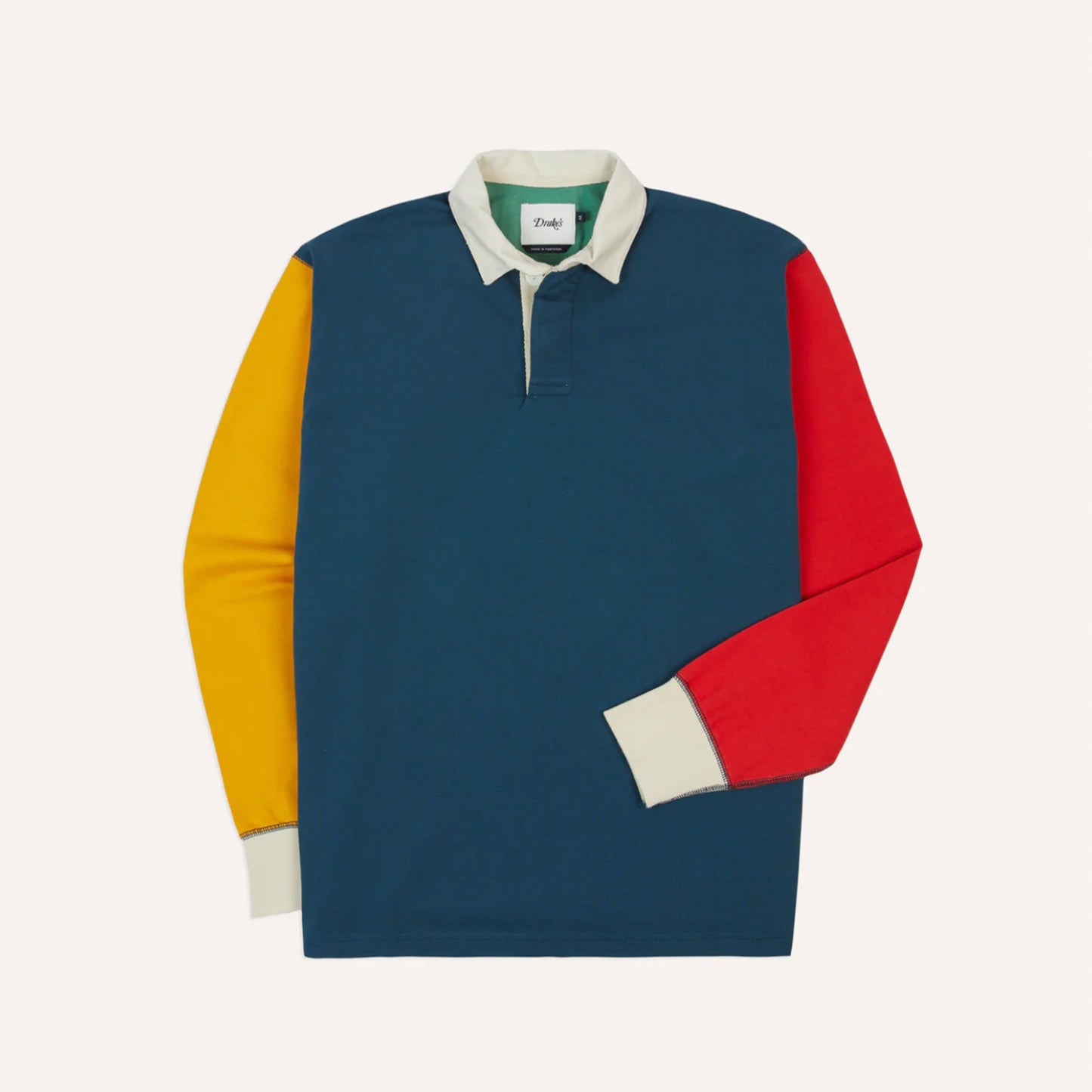 Colourblock Cotton Rugby Shirt in Navy, Red, Yellow and Green