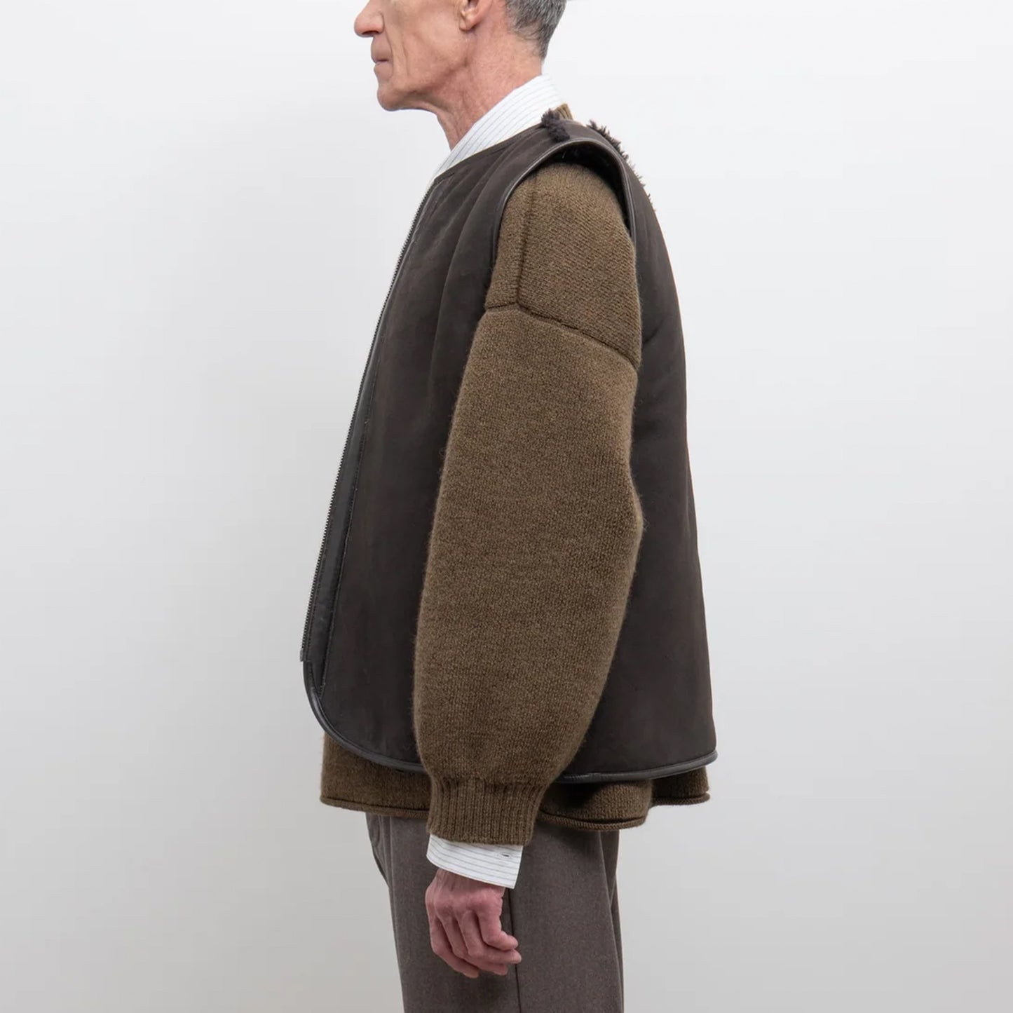 Suede Back Curly River Vest in Chocolate