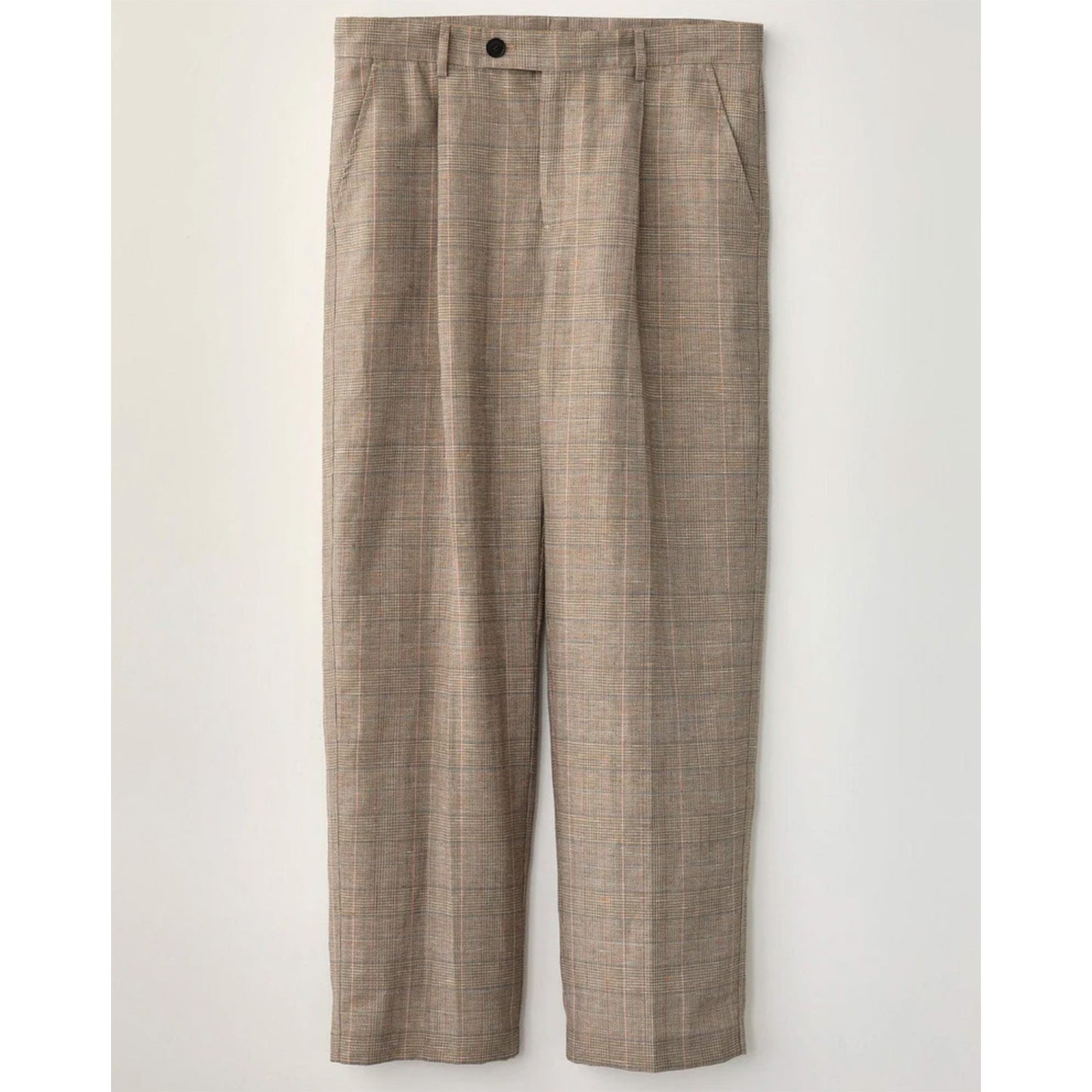 Plaid Linen Pleated Trouser in Natural