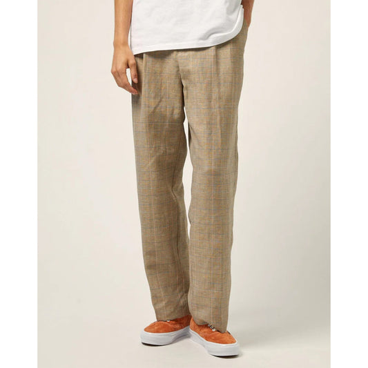 Plaid Linen Pleated Trouser in Natural