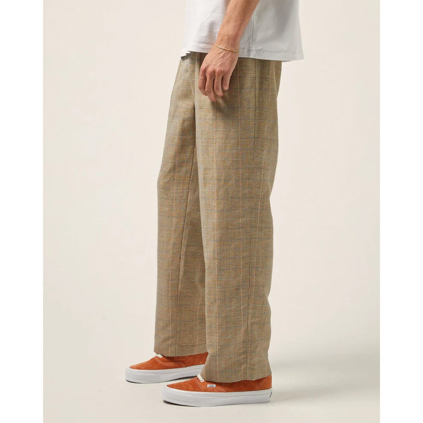 Plaid Linen Pleated Trouser in Natural