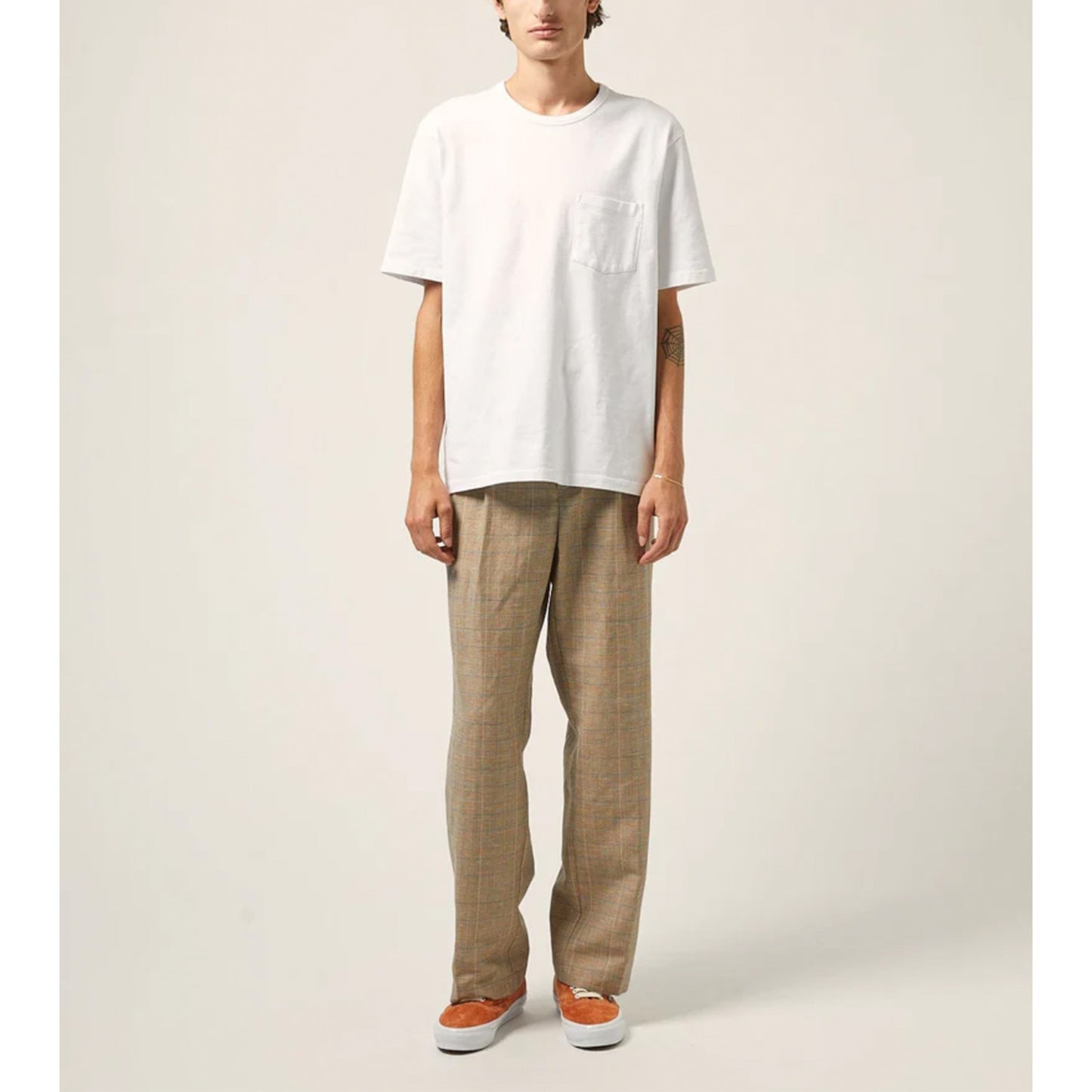 Plaid Linen Pleated Trouser in Natural