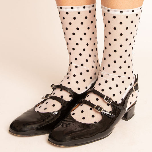Mesh Socks in White Velvet Dots