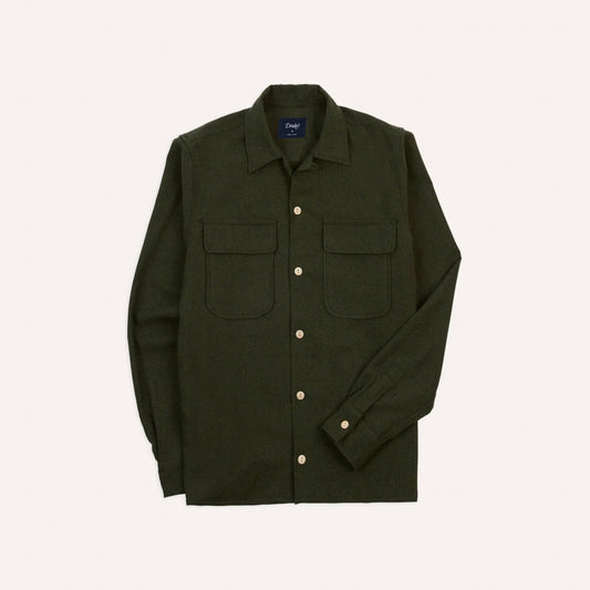 Wool Two Pocket Camp Collar L/S Shirt in Dark Green