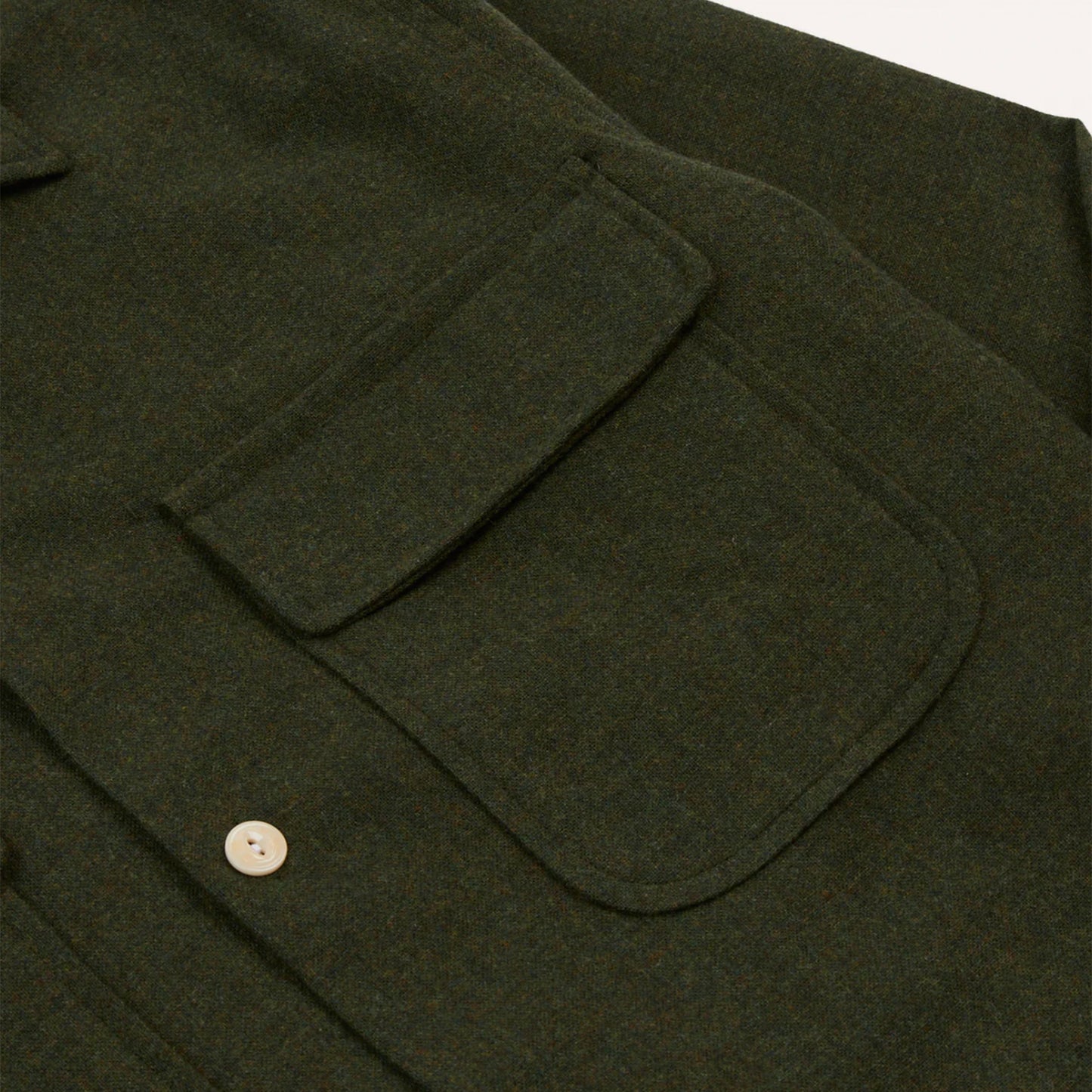Wool Two Pocket Camp Collar L/S Shirt in Dark Green