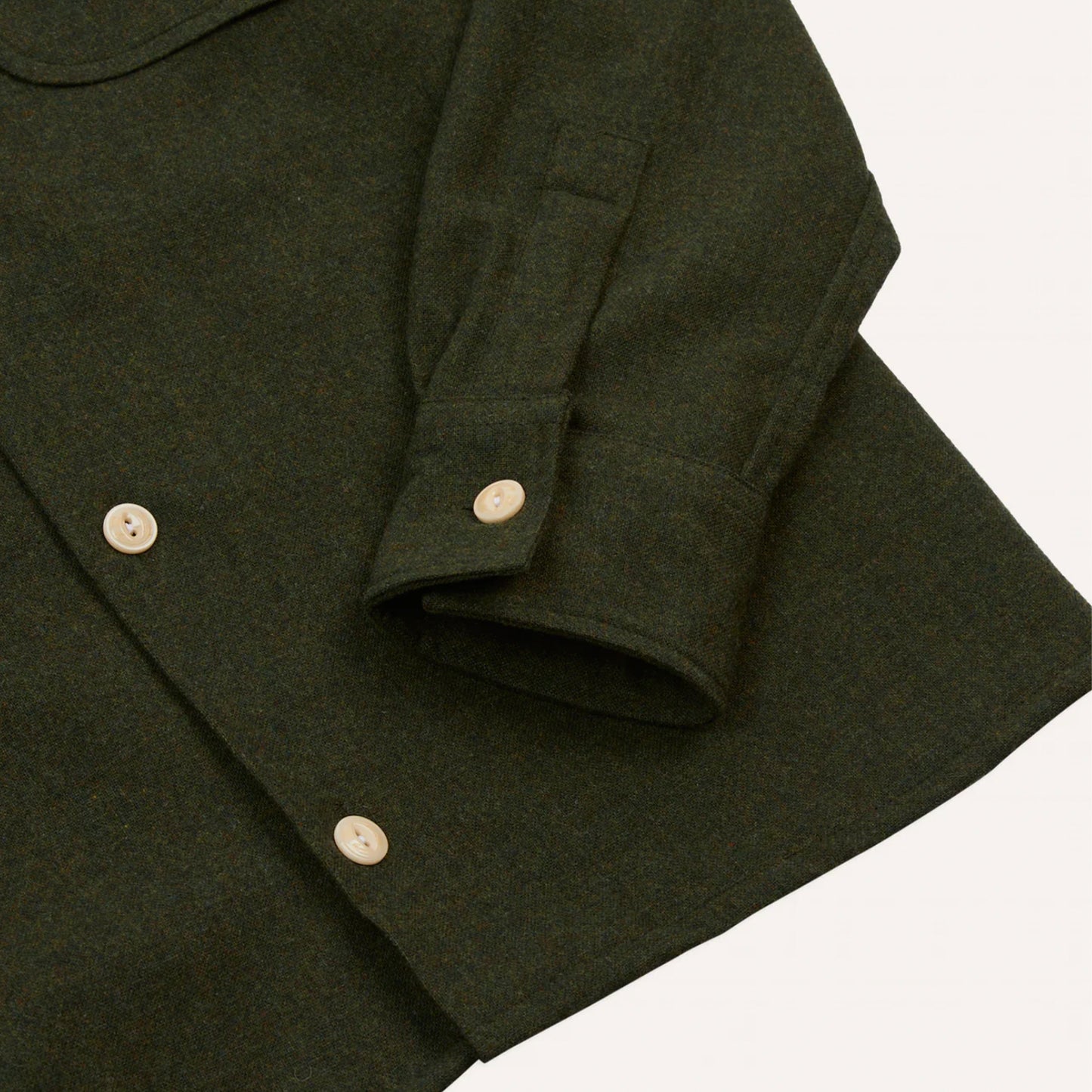 Wool Two Pocket Camp Collar L/S Shirt in Dark Green