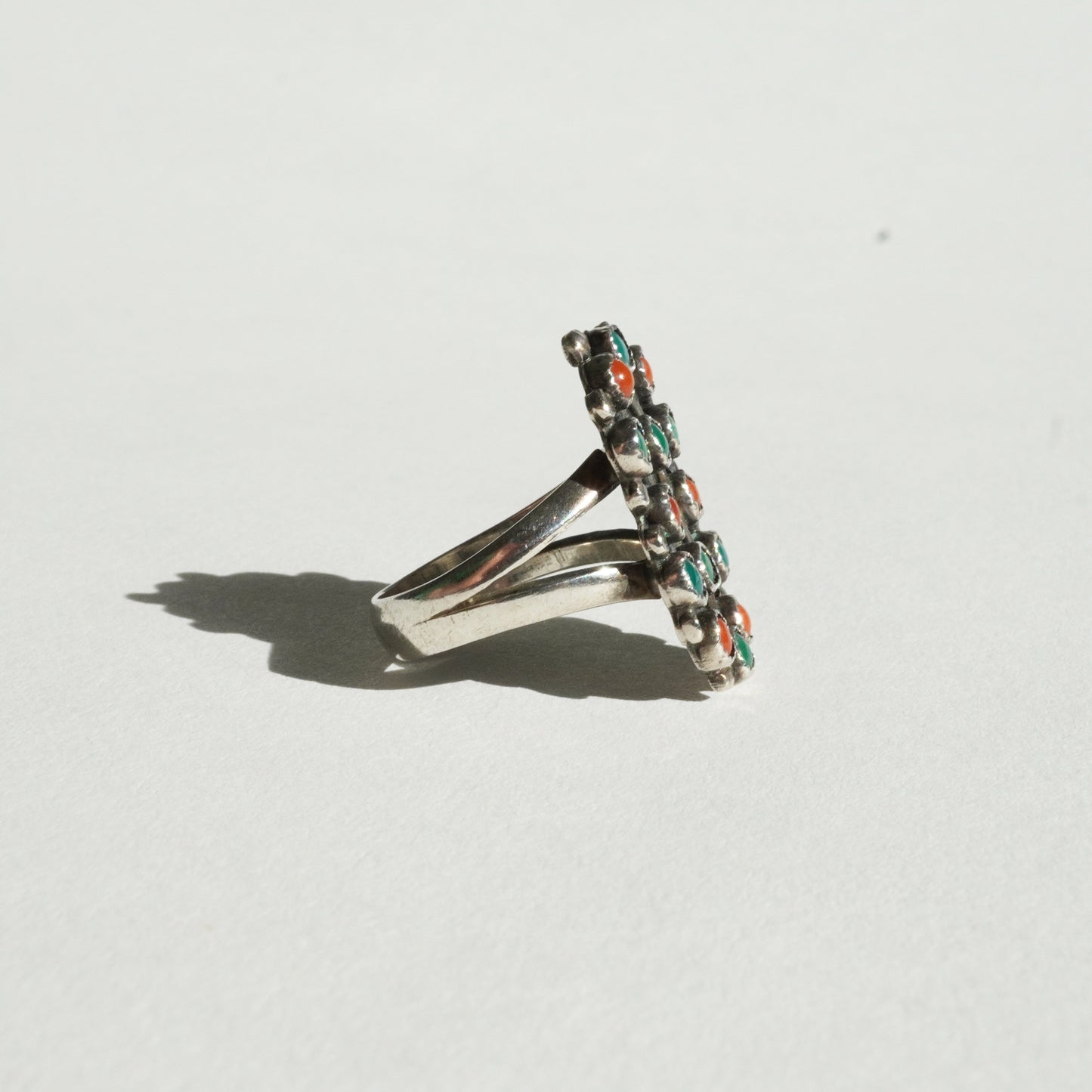 Zuni Turquoise & Coral Cluster Ring