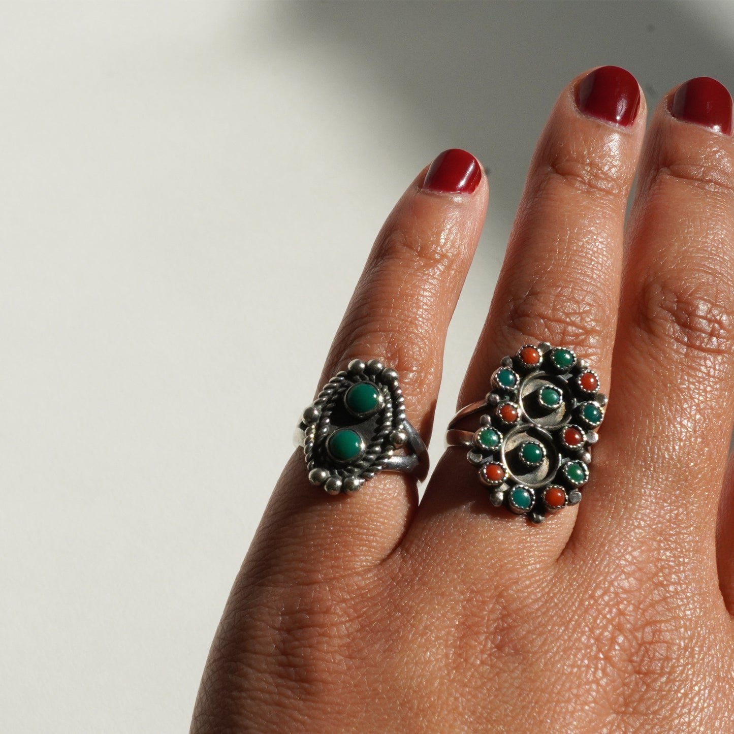 Zuni Turquoise & Coral Cluster Ring