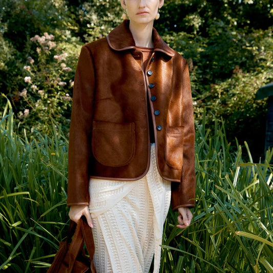 Hair on Hide Leather Ada Jacket in Chestnut