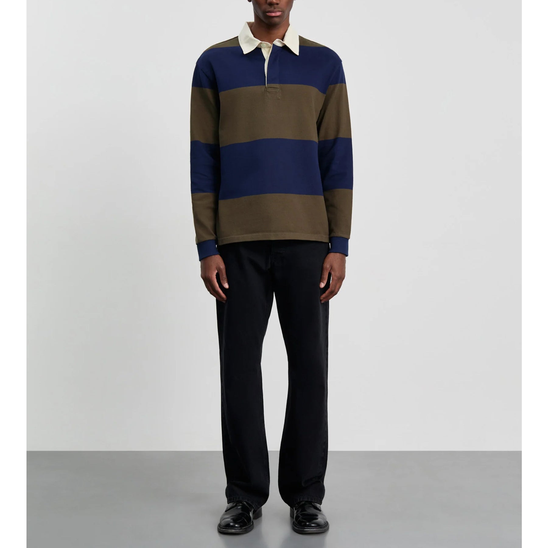Another Rugby Polo 1.0 in Navy Brown Stripe – Presidio Post