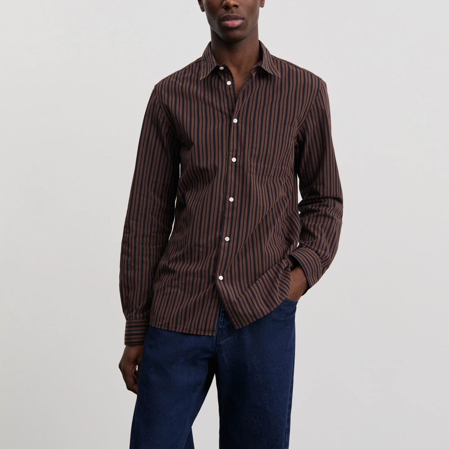 Another Shirt 3.0 in Black Brown Stripe