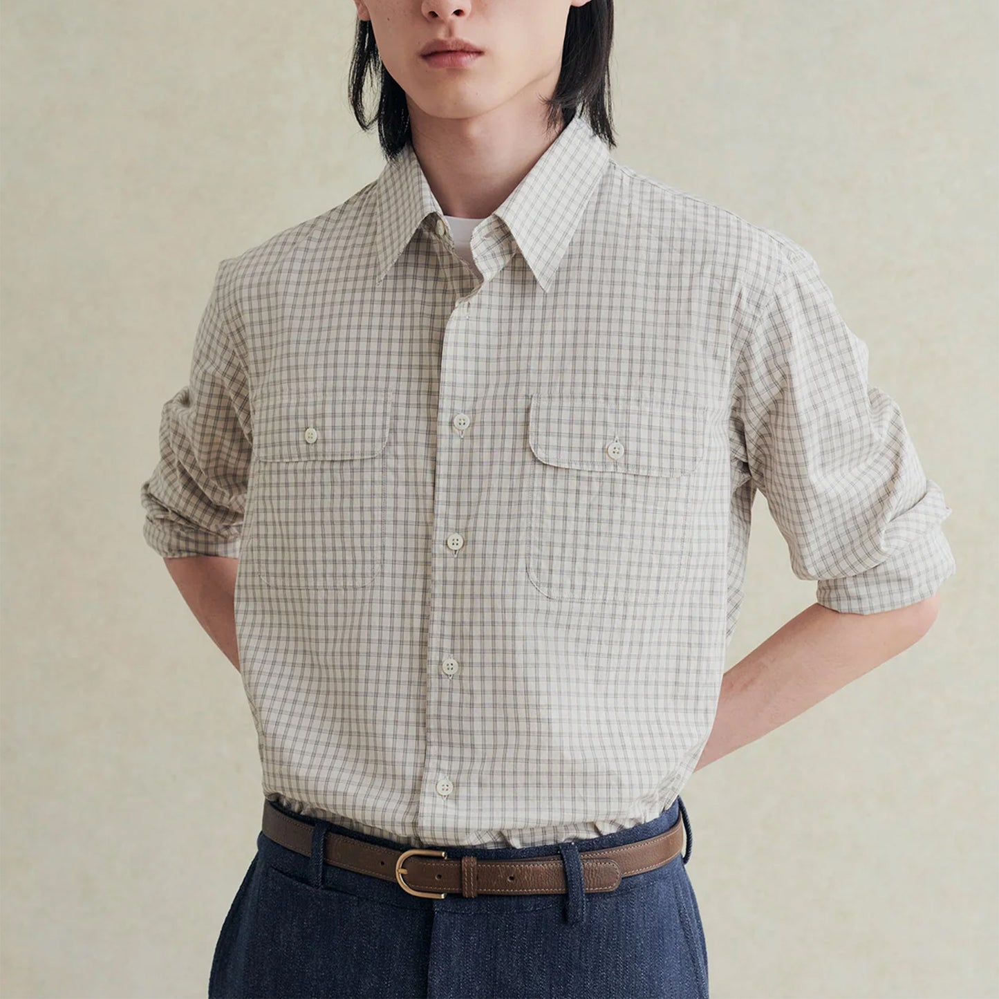 Artist Japanese Mug Wash Check Shirt in Beige