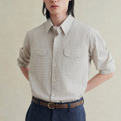 Artist Japanese Mug Wash Check Shirt in Beige