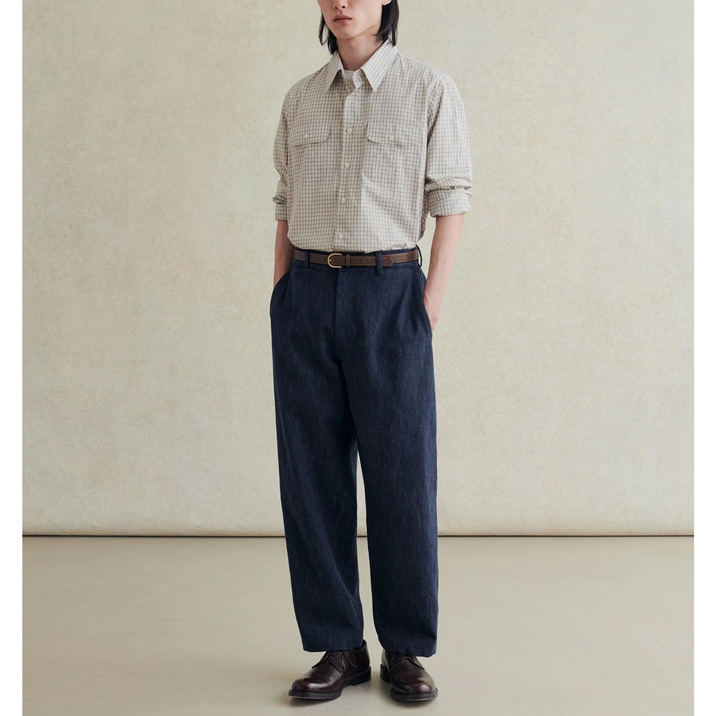 Artist Japanese Mug Wash Check Shirt in Beige