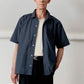 August Japanese Cotton Seersucker Shirt in Navy Check