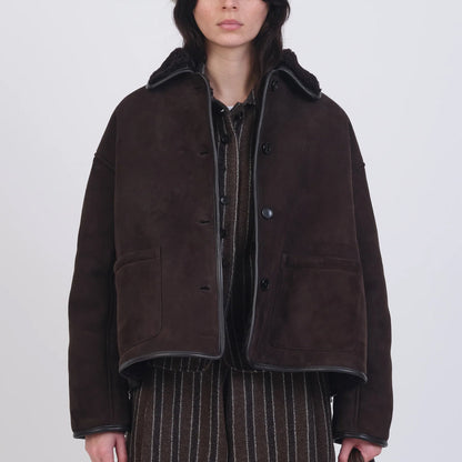 Suede Back Curly Hair Avis Jacket in Chocolate
