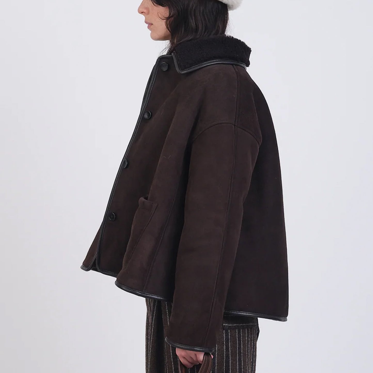 Suede Back Curly Hair Avis Jacket in Chocolate