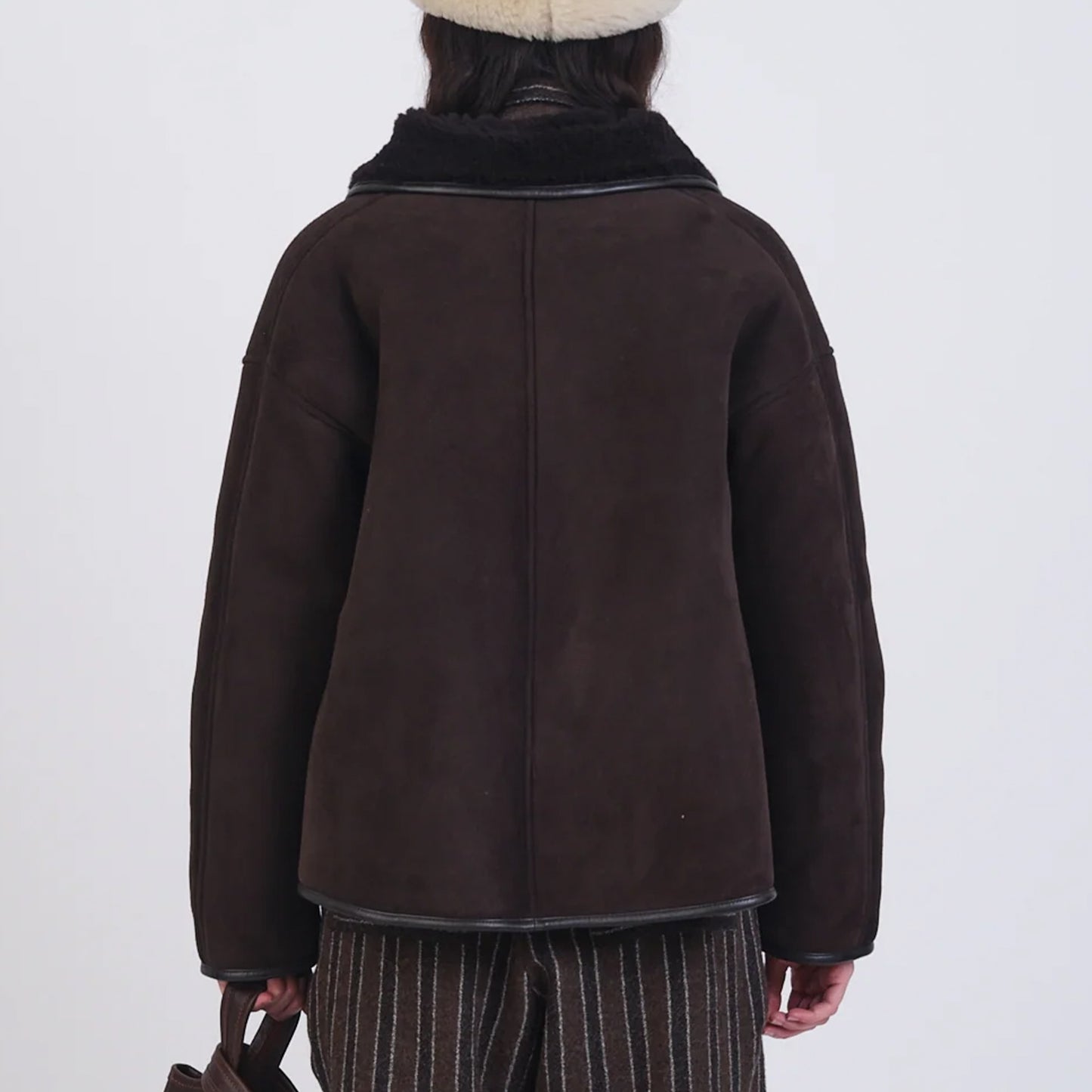 Suede Back Curly Hair Avis Jacket in Chocolate