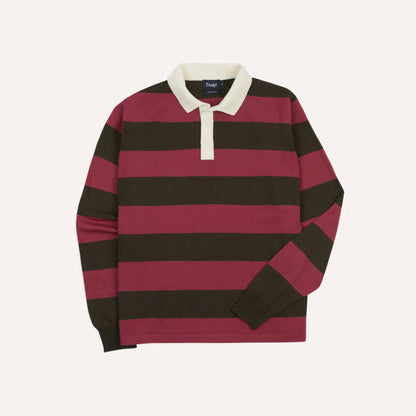 Block Striped Knitted Rugby in Olive and Pink