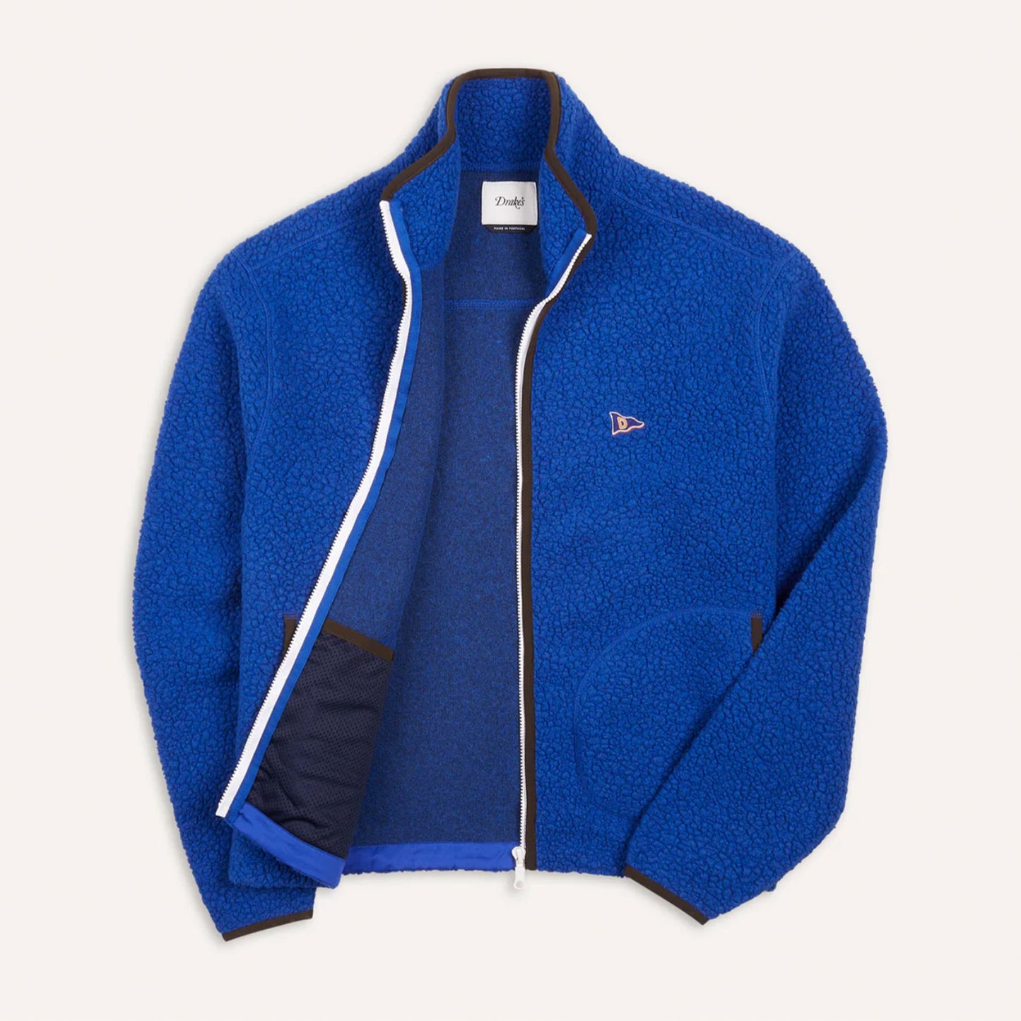 Boucle Wool Zip Fleece Jacket in Blue