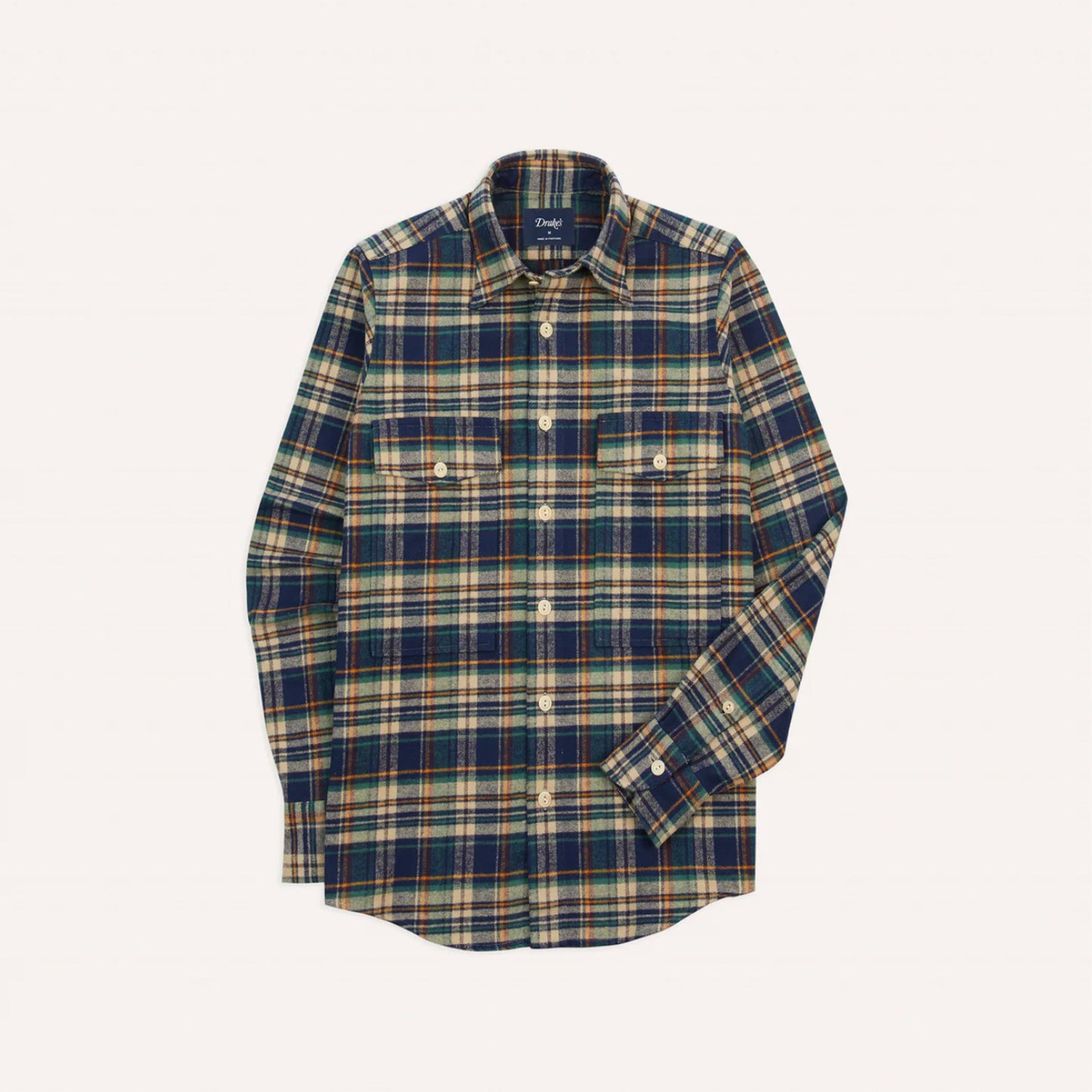 Brushed Cotton Two Pocket Work Shirt in Indigo Check