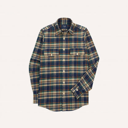 Brushed Cotton Two Pocket Work Shirt in Indigo Check