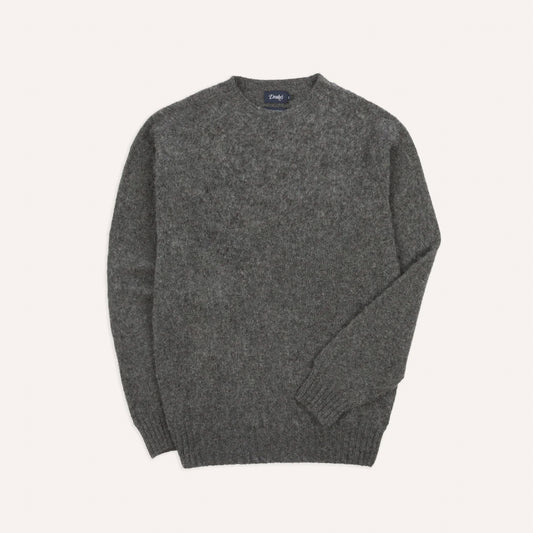 Brushed Shetland Crew Neck Jumper in Charcoal