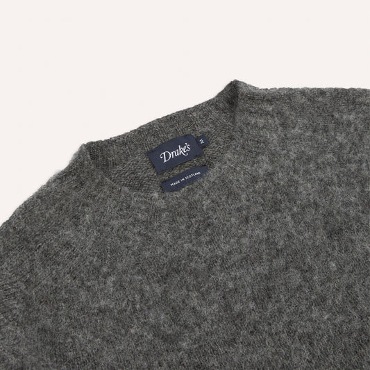 Brushed Shetland Crew Neck Jumper in Charcoal