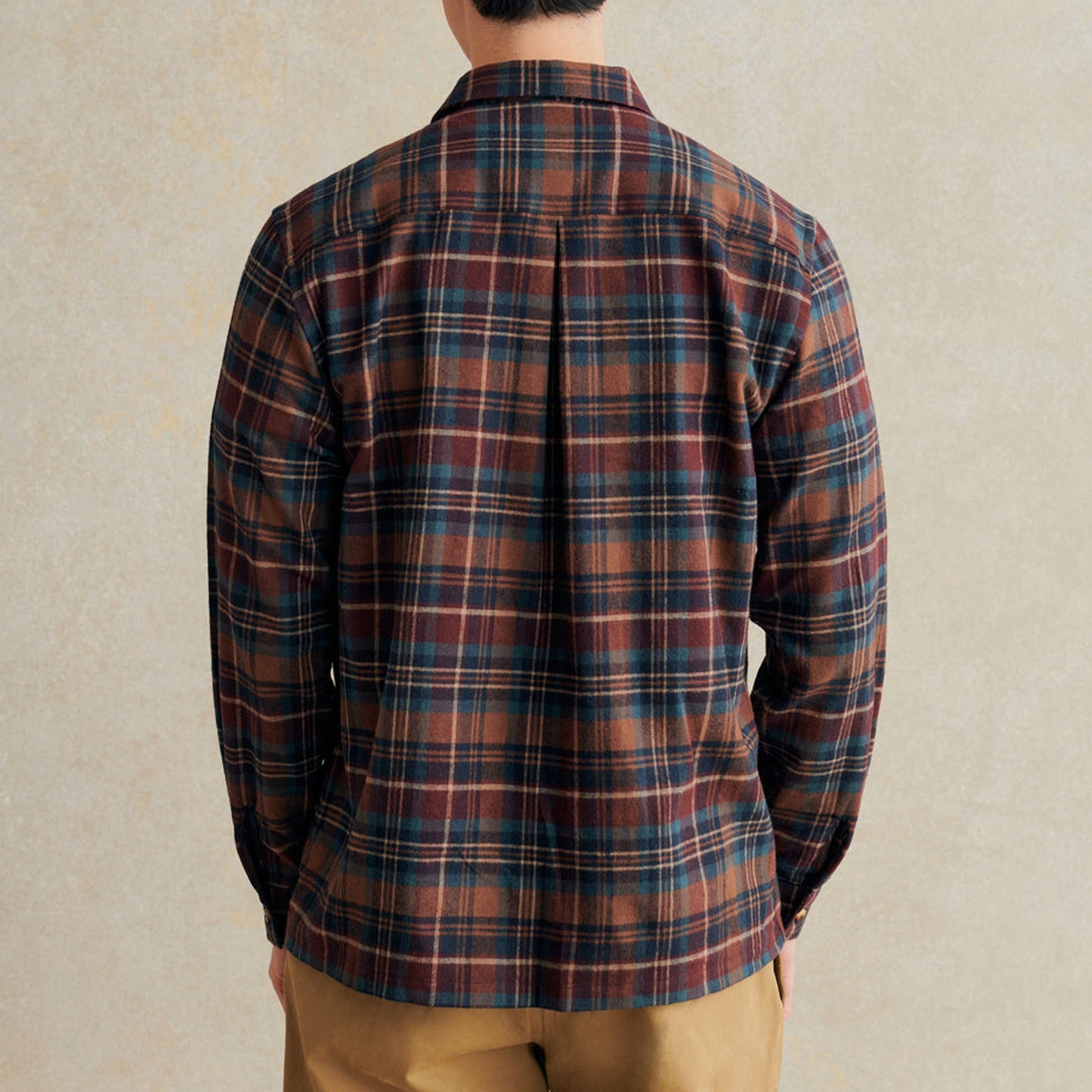 Camp Collar L/S Shirt in Brown & Navy Check