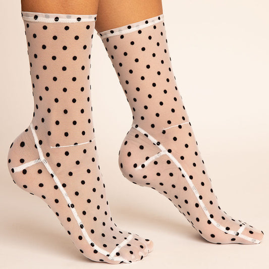 Mesh Socks in White Velvet Dots