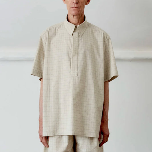 Elvas Japanese Cotton Seersucker Shirt in Natural Check