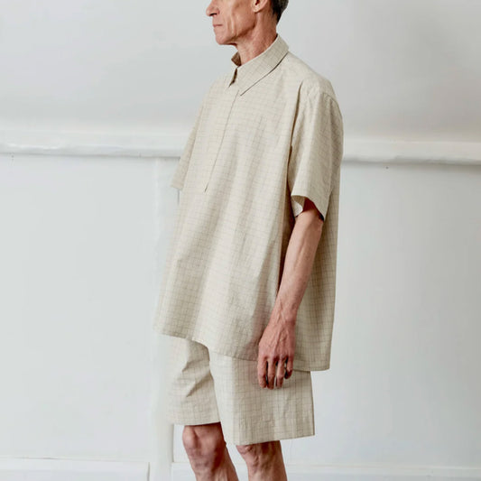 Elvas Japanese Cotton Seersucker Shirt in Natural Check